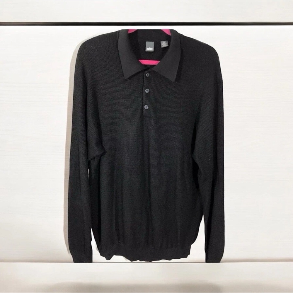 Black Knit Polo Collar Sweater